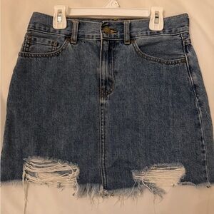 Denim Distressed Mini Skirt